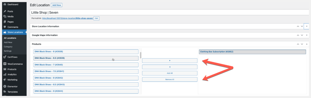 store locator add or remove products