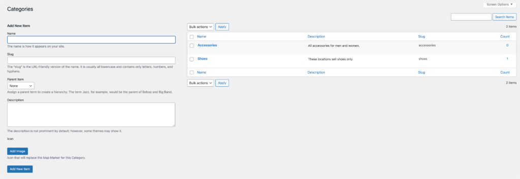 store locator edit category