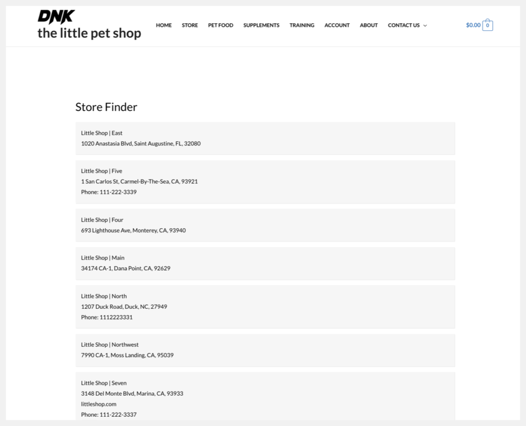 store finder shortcode