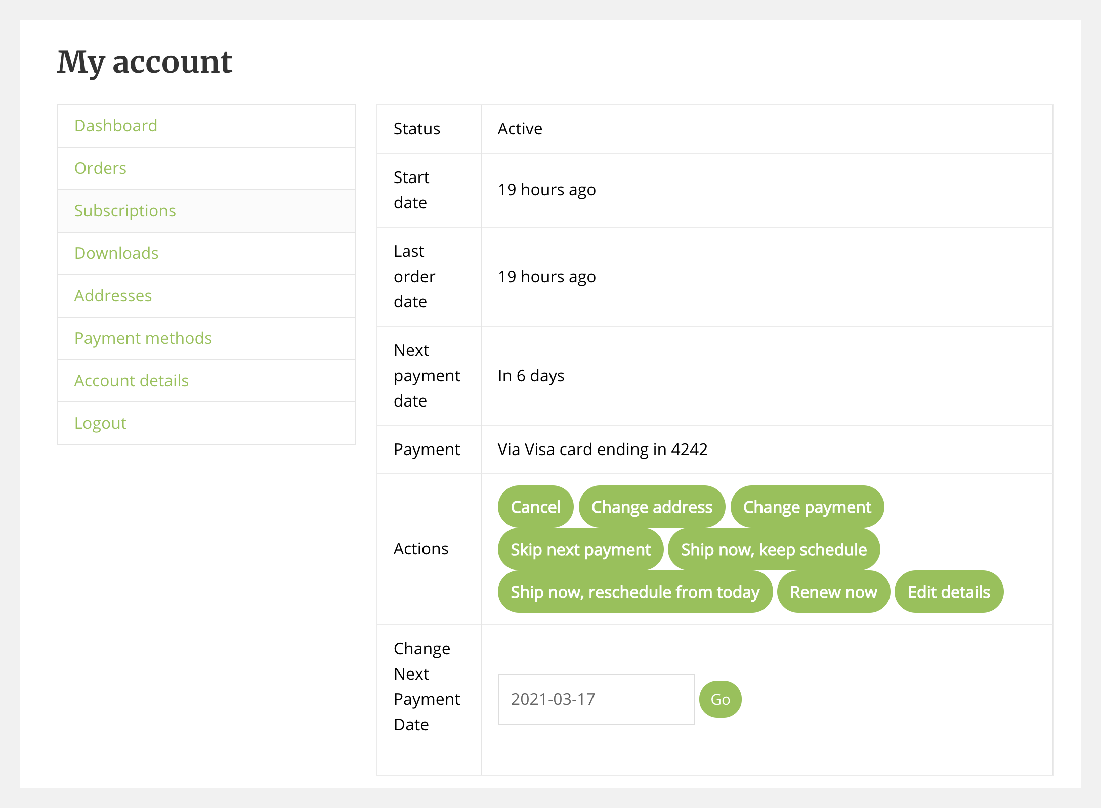 Membership Account Subscription Management