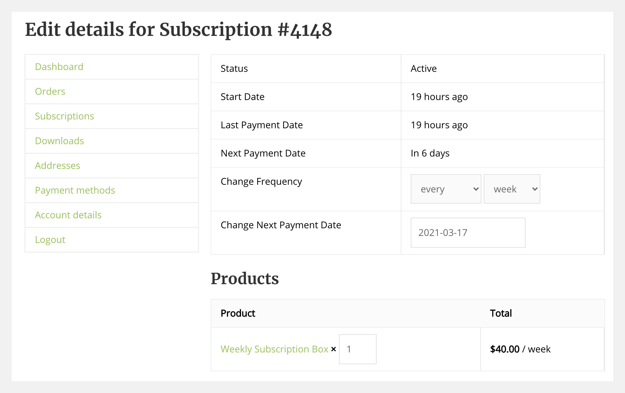 Edit Subscription Details